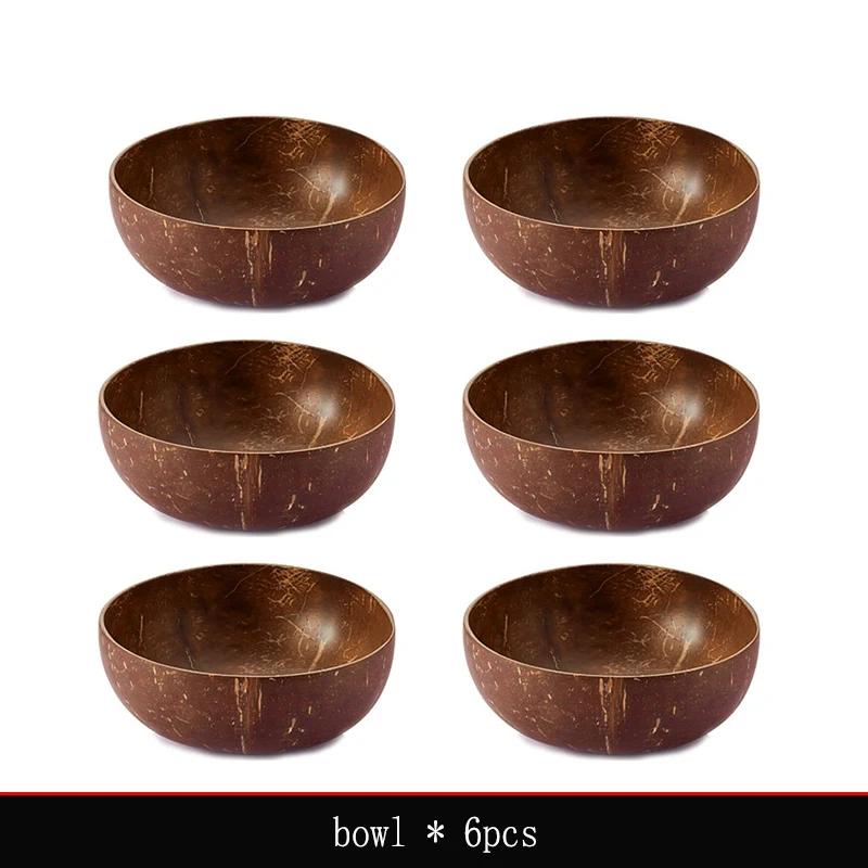 Natural Coconut Bowl 12-15cm Handmade Wooden Tableware Wood Spoon Dessert Fruit Salad Mixing Rice Ramen Bowl Kitchen Dinnerware