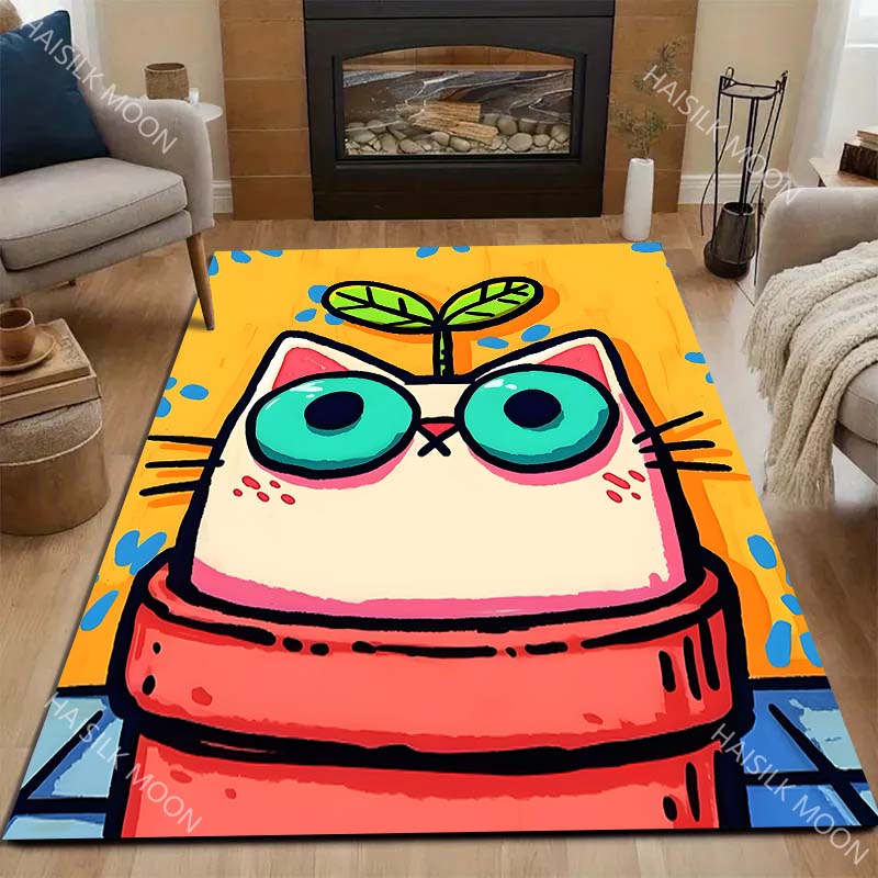 Multiple Sizes Cat with Sprout Head Carpet for Living Room Bedroom Sofa Home Decor Rus Non-slip Floor Mat Luxury Gift