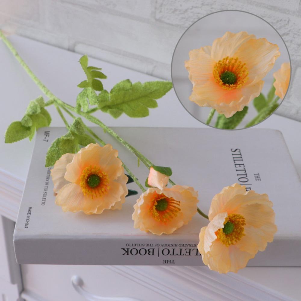Artificial Poppy like Flowers Core Content 4 Headed Corn Poppy Decorations for Weddings Homes Photography Props Lifelike Design