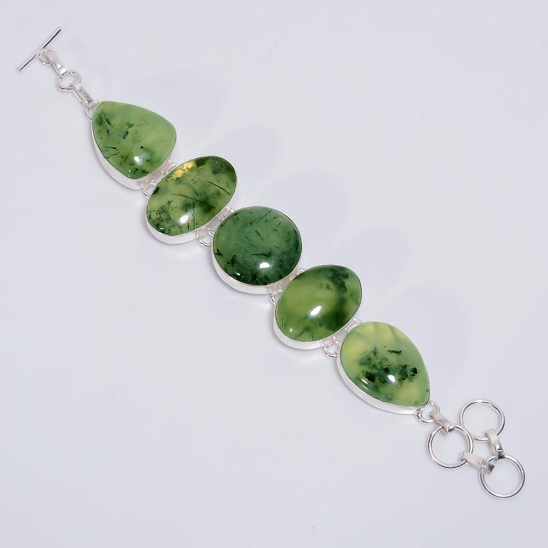 

Awesome Top Grade Qualite 100% Natural Prehnite Mix Shape Ethnic Style Handmade Jewelry 925 Steling Silver Plated Bracelet 6-8 WSJ-5165 6-8