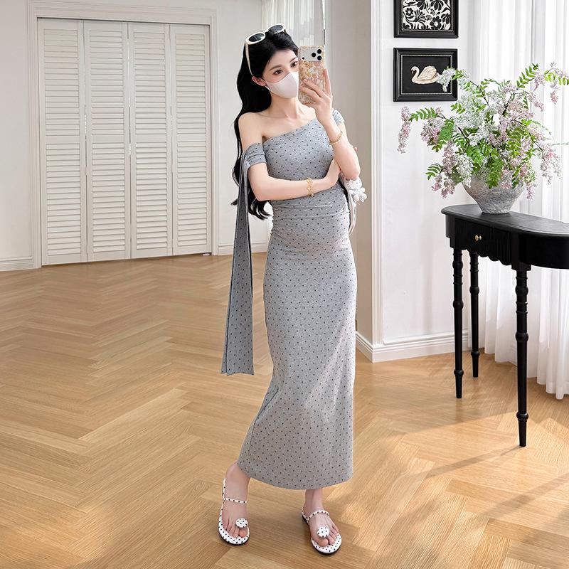 2026 Summer Off-Shoulder Cartoon Print Maternity Dress L
