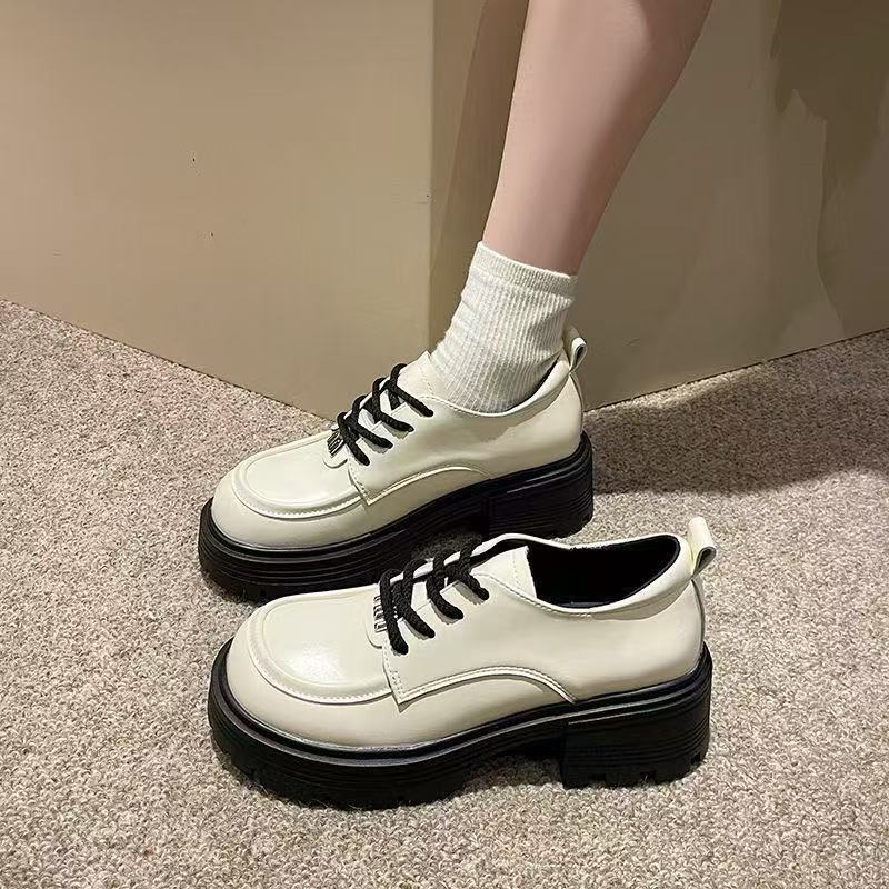 Spring and Autumn new lace-up small leather shoes women's fashion versatile platform loafer single shoes