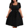 Abito a trapezio con scollo quadrato, elegante, retrò, a pois, da donna, taglie forti