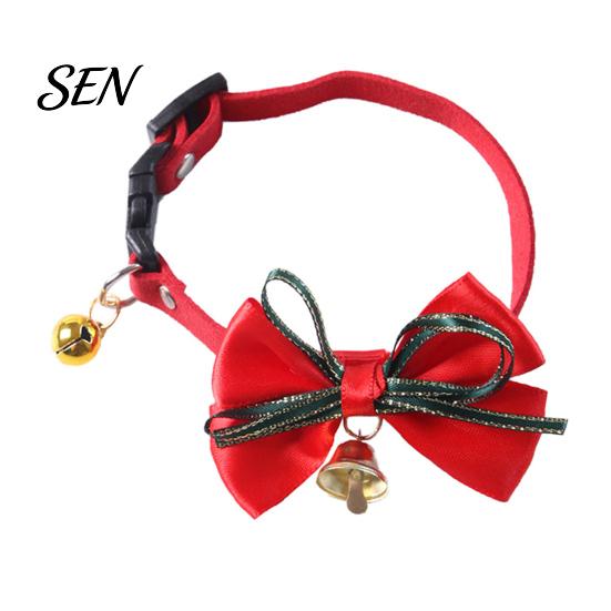 Christmas Pet Accessories Bow Collar, Adjustable Cat Collar with And Bell, Safety Buckle Plaid Print for Cats, Small Dogs, Holiday Wear Bell