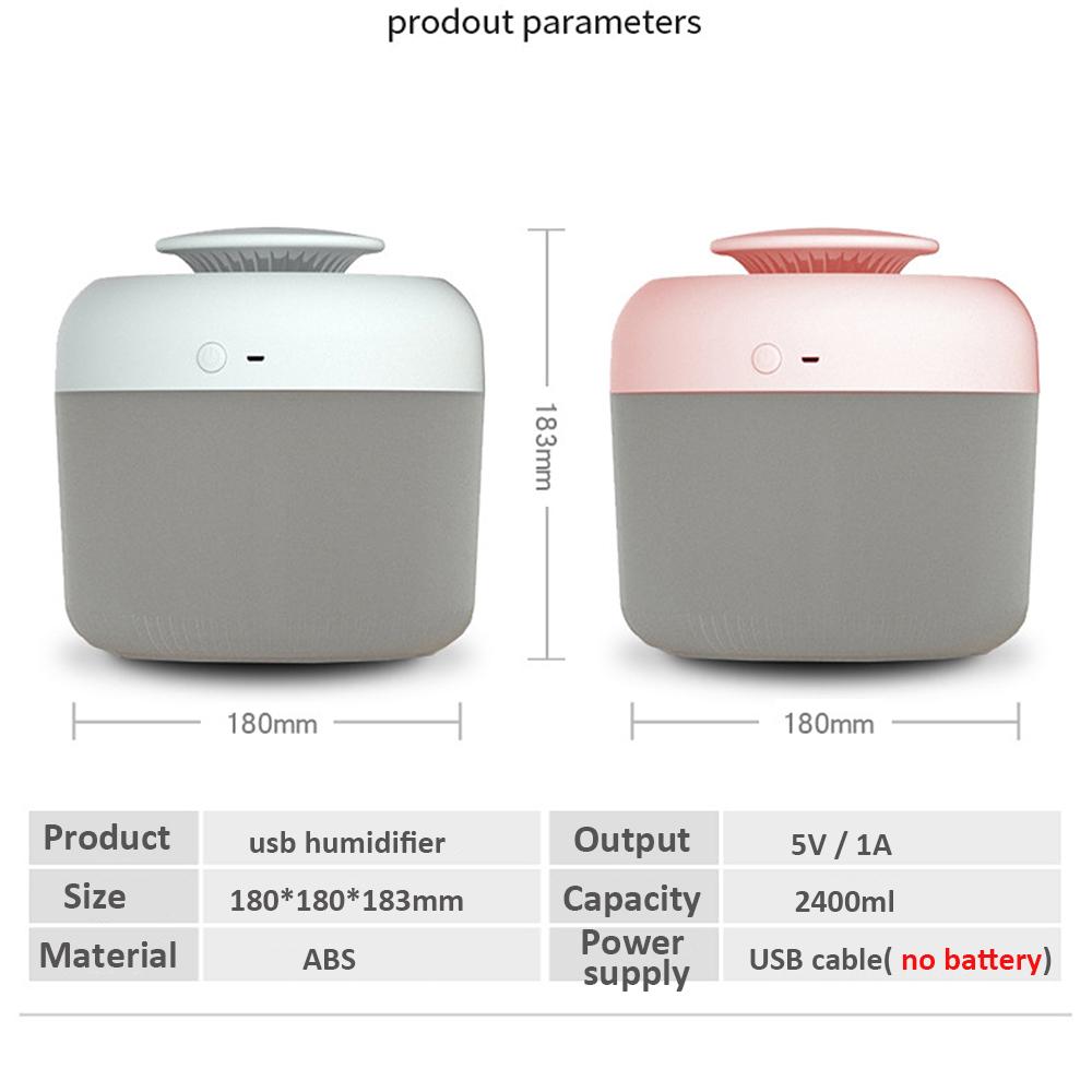 Large Capacity Home Air Humidifier 2400ml Ultrasonic Cool Mist Maker Fogger With Led Light Lamp Aroma Diffuser Usb Humidificador