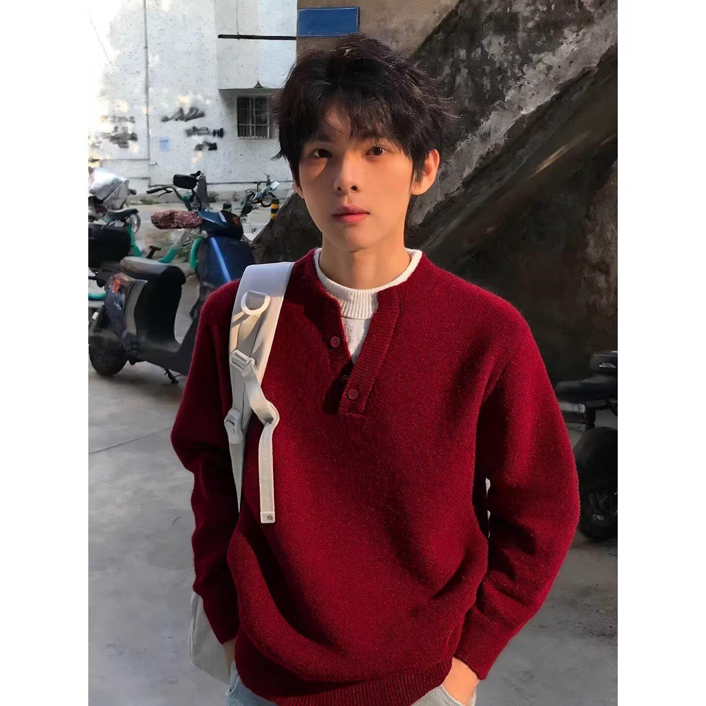 

Trendy Wine Red Men s Faux Two-Piece Sweater - Winter Zodiac Edition XL вина червоного кольору