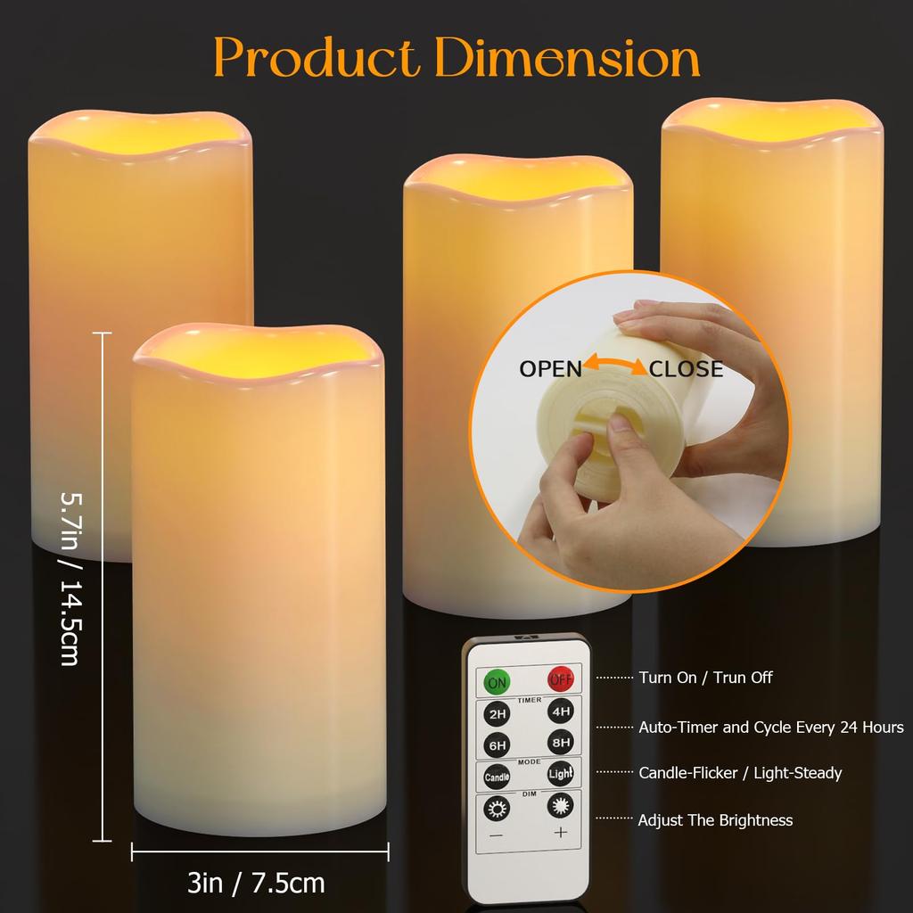 PChero Waterproof LED Candle Lights, Relaxing Warm White Light for Baths, Safe, Energy-Saving, with Remote Control, Suitable for Outdoors, Camping,
