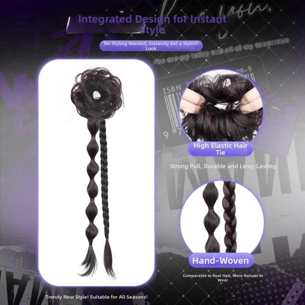 Ancient Style Side-Tied Bun with Twisted Braid Headband Ponytail Hairpiece Daily Use