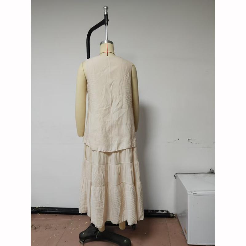 Abito Lungo Plissettato Donna Moda Primavera Scollo a V Ampio Abito Maxi Estivo Senza Maniche Canotta Boho Abito da Spiaggia