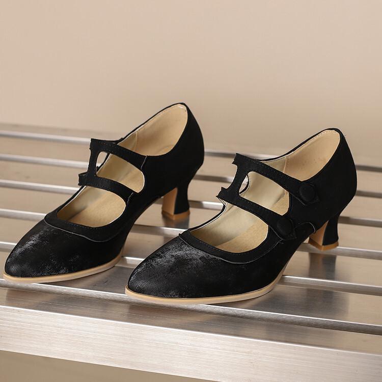 Spring Retro Pointed Head Light Mouth High Heel Mary Jane Shoes Double Breasted Medium Heel Women