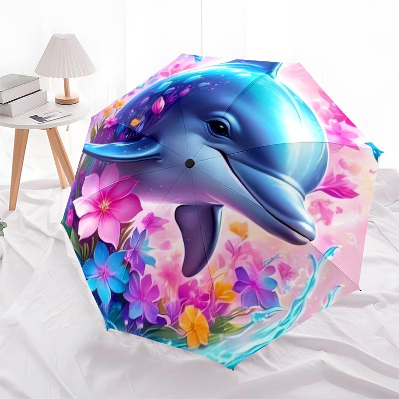 1pc Dolphin Floral Fantasy Umbrella with Plastic Handle,Suitable for All Seasons Home Travel Outdoor UmbrellaDD347