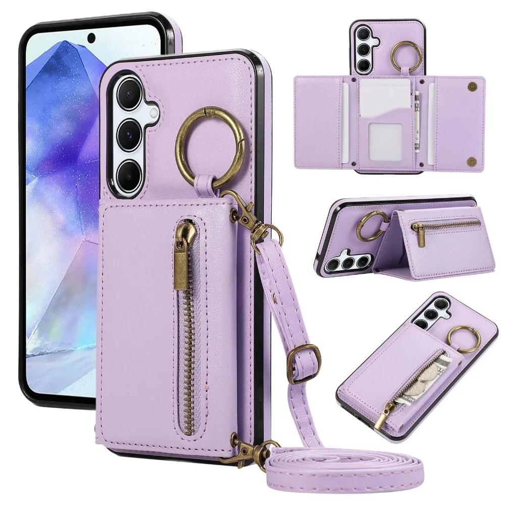 Leather Crossbody Phone Case for Samsung S24 S25 S26 Ultra S23 FE S22 S21 Plus A57 A37 A56 A36 A16 Wallet Cover with Card Holder