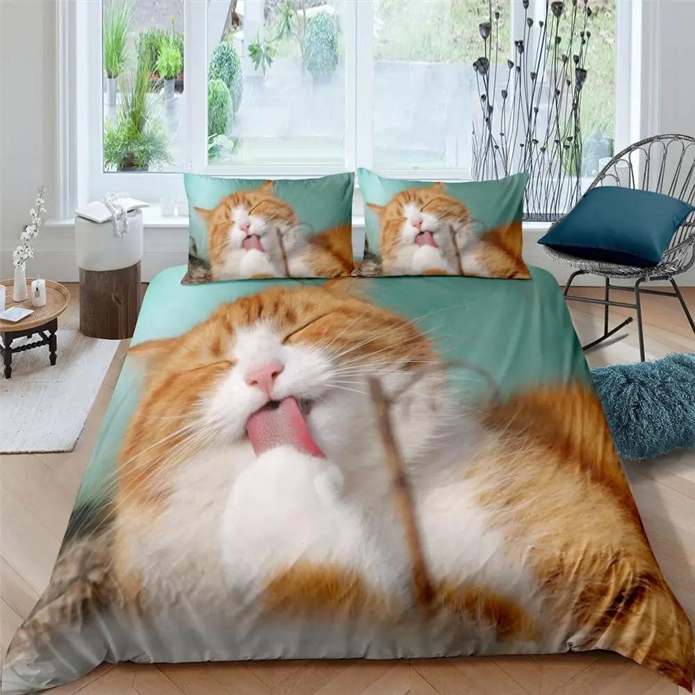 2026 Katzen Bettwäsche Set Haustier Katzen Muster Einzelbett Bettwäsche Set Niedliches Kätzchen Für Polyester Geheimnisvolle Schwarze Katze Kingsize Bettbezug