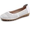 Fashion GKTINOO White Genuine Leather Ladies Breathable Summer Shoes Women Flats Slip-On Loafers Round Toe Soft Flat Shoes Casual