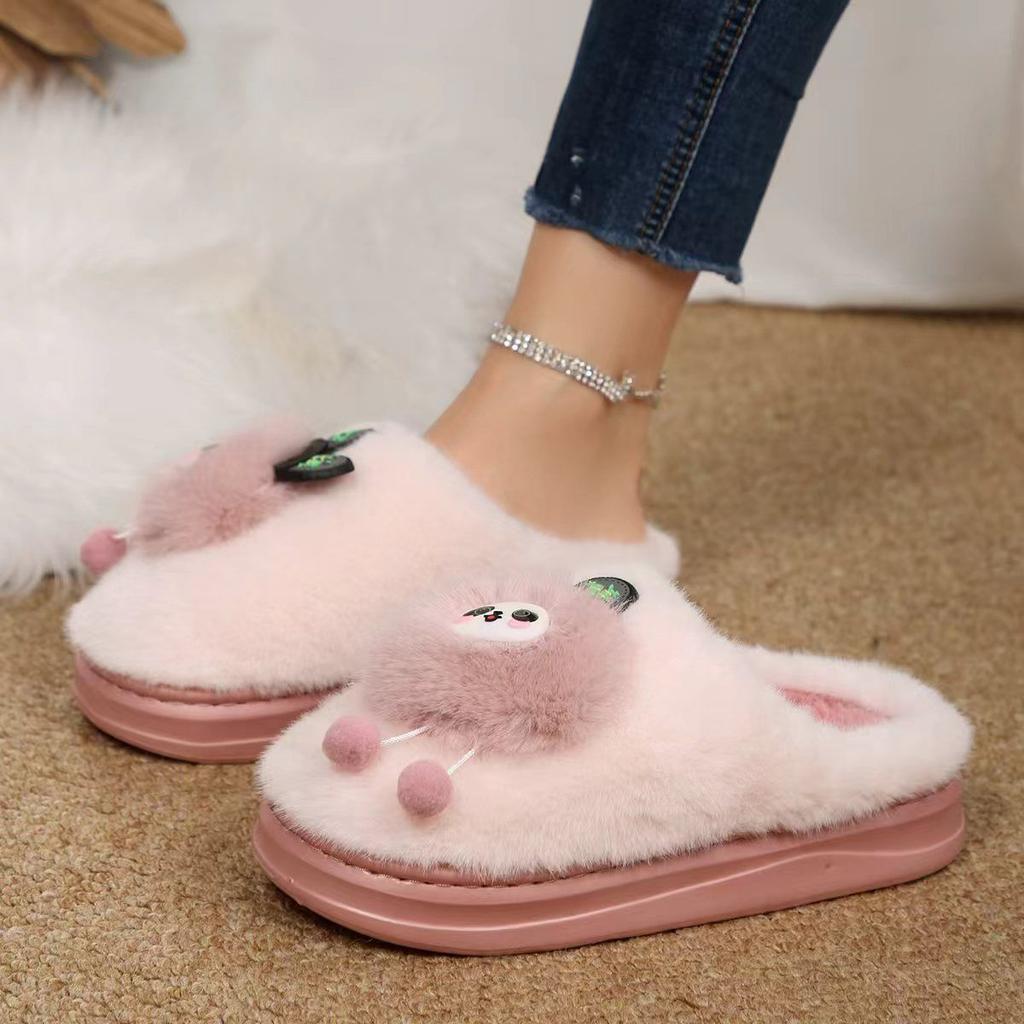 Plush cotton slippers women's 2025 autumn and winter cartoon cute non-slip warm women's cotton slippers