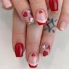 24pcs Valentines Nail Press On Nail French Tip Short Square Elegant Heart Designs Stick On Nail Manicure Nail Accesories