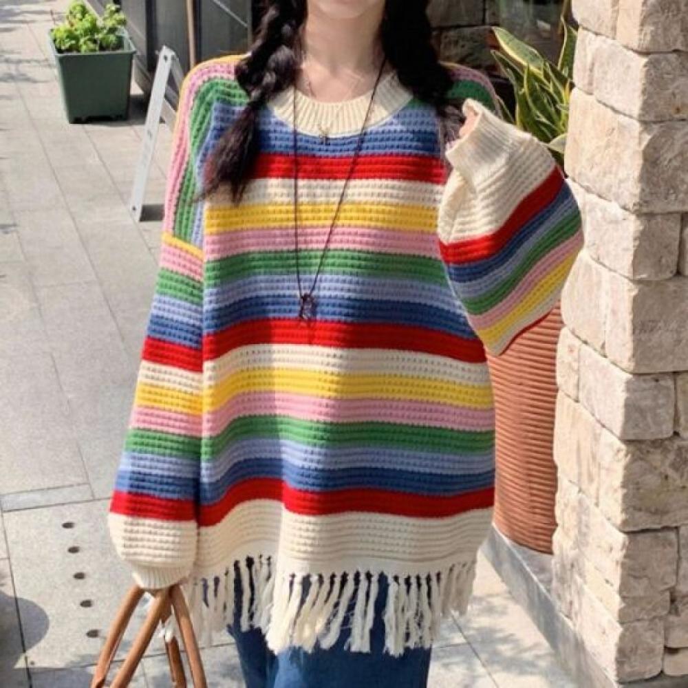 Navava Long Sleeve Knit Rainbow Stripe Nk2827