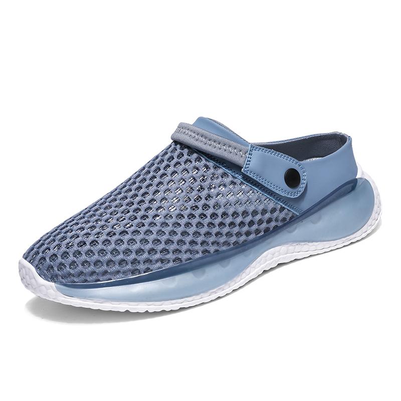 

Мужские пляжные уличные сандалии без шнуровки на плоской подошве, легкие водонепроницаемые нескользящие прочные болотные тапочки 44 синий