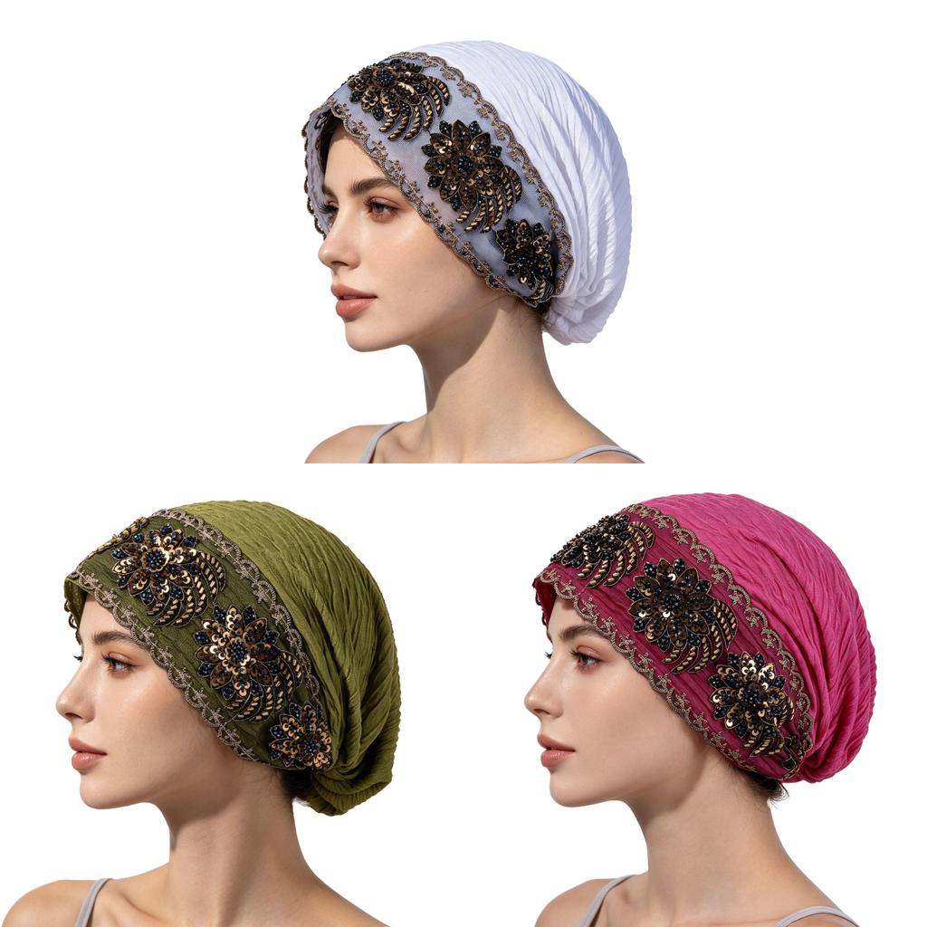 Ethnic Headwear With Lace Beads And Sequins For Fashionable Summer Comfort