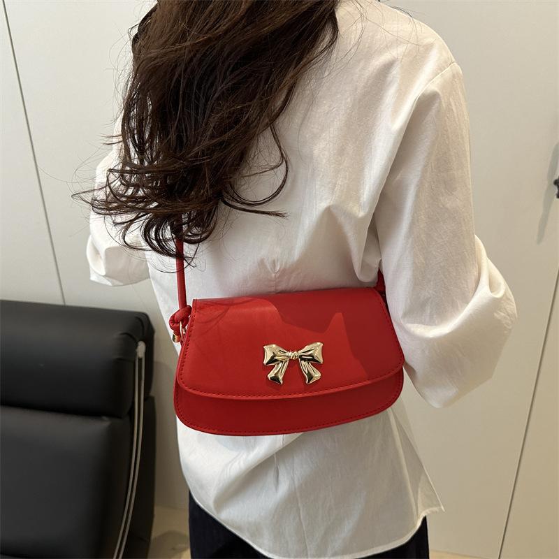 Solid Color 2025 Summer New Fashion Niche Design Shoulder Bag Casual Versatile Foreign Style Bow Messenger Bag
