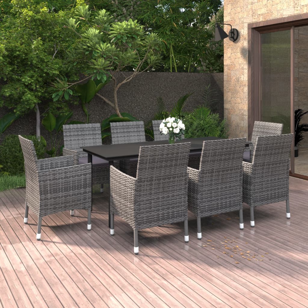 Vidaxl 9-Cz. Garden Furniture Set With Cushions, PE Rattan And Glass