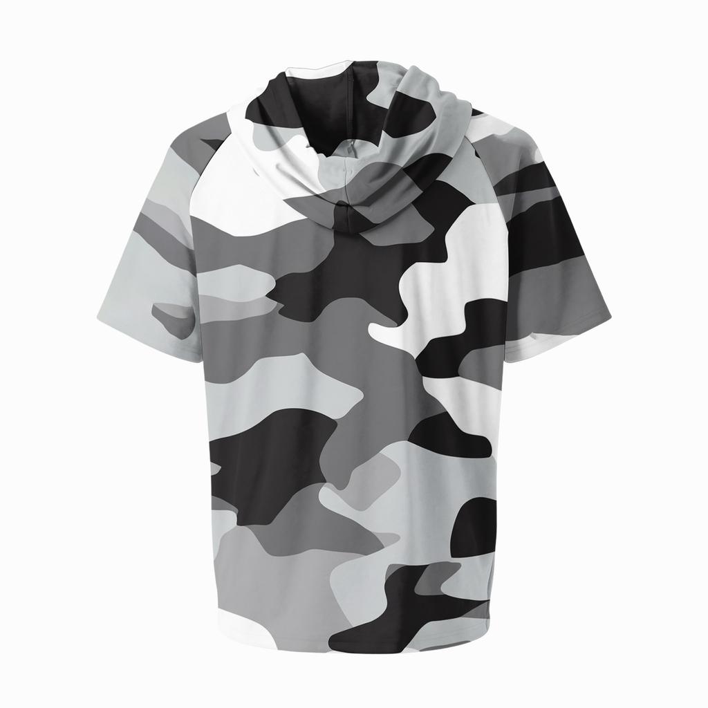 Men's Camouflage Print Raglan Sleeve Casual Sport Fishing Short Sleeve Hoodie Lightweight Breathable Outdoor Top