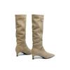 Fashion 2025 New Autumn Knee-high Boots Cow Suede Leather Women Shoes Pointed Toe Slip-on Western Modern Boots Thin Heel Long Boots
