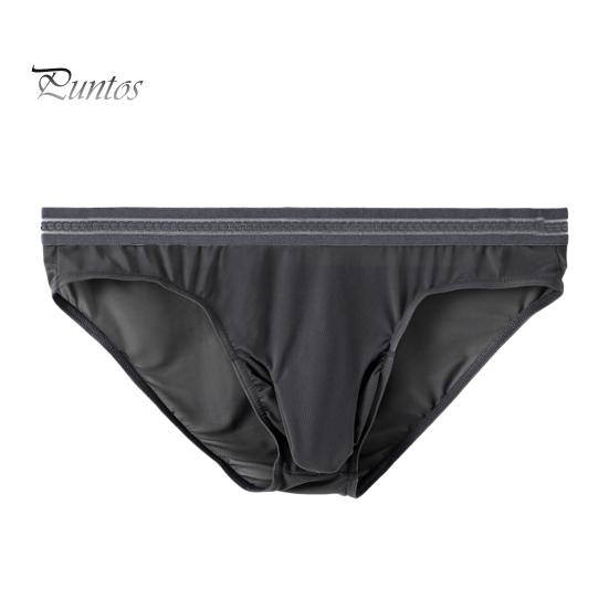 Men Briefs Mid-rise High Elasticity Tight Fit Breathable Panties Solid Color Mesh Stitching Sexy Underwear Daily Wear