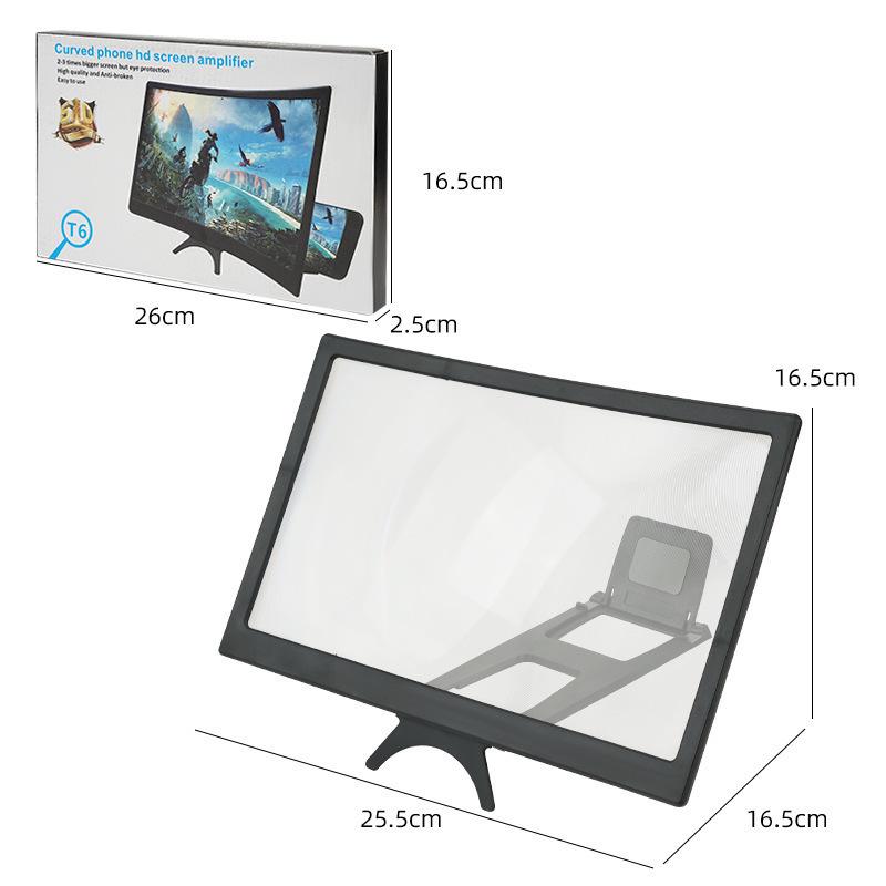 Curved 12-inch Phone Screen Magnifier with Multifunctional Desktop Stand, T6 Model.