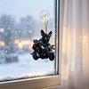 Unique Xmas Window Ornament Puppy Riding Motorcycle Car Pendant, 2D Flat Acrylic Rearview Fun Holiday Accessories Mirror Hanging Charm, Christmas