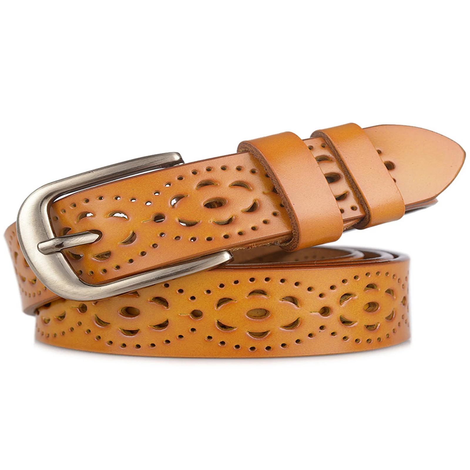 

Женская кожаная пряжка, регулируемый полый ремень, поясной ремень One Size оранжевый