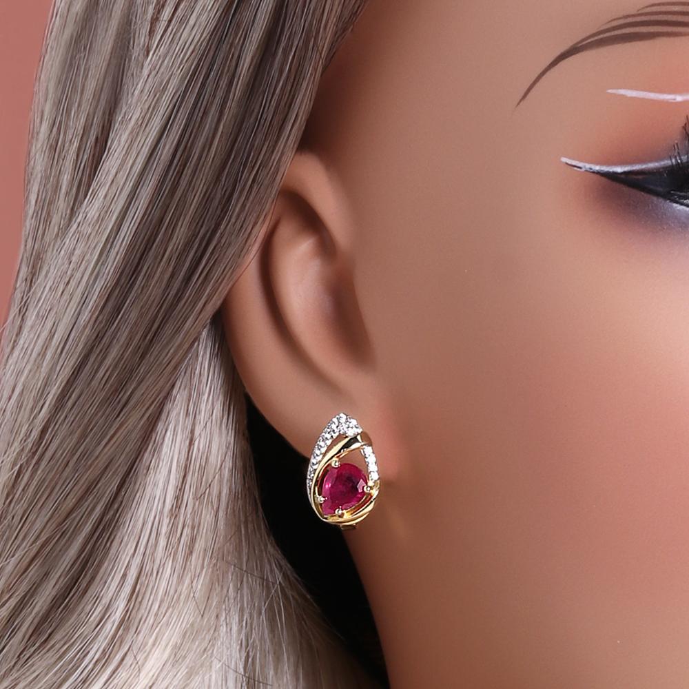 Light Luxury Natural Pear 6*8mm Filled Ruby Ring Earrings 925 Sterling Silver Jewelry Set for Women's Birthday and Banquet Gifts