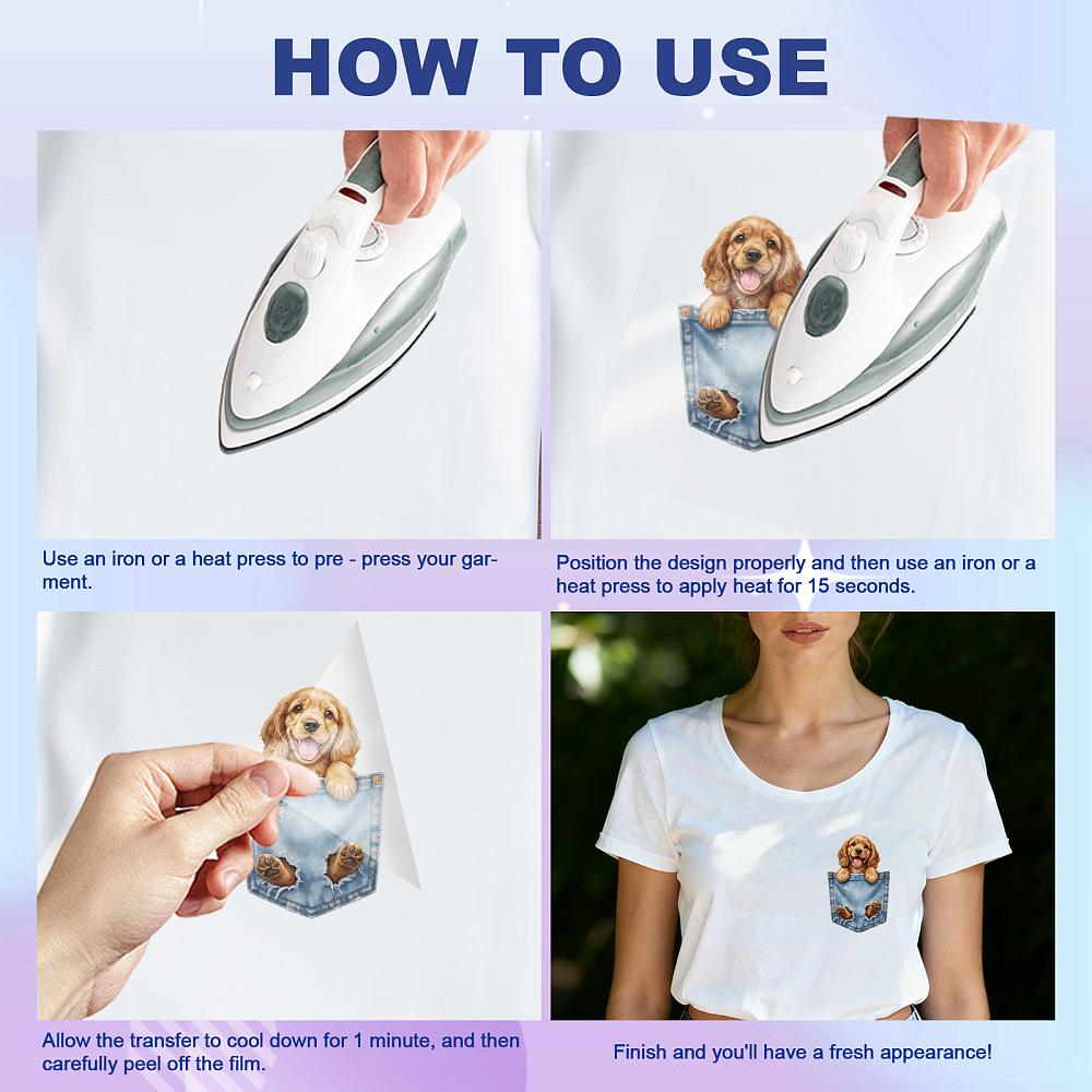 9Pcs 9 Styles Plastic Heat Transfer Film Logo Stickers Set for DIY T-Shirt Dog 95x49~75mm