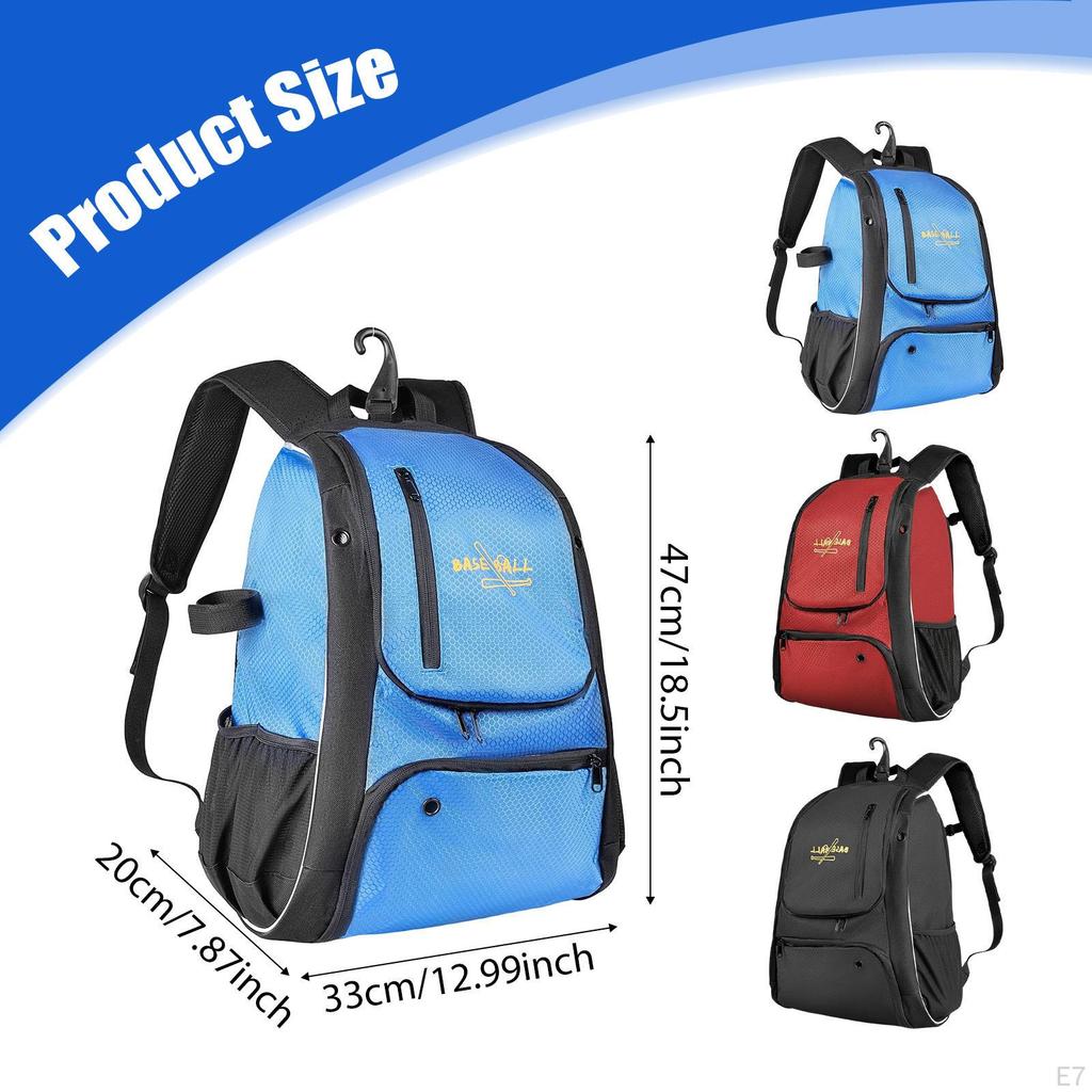 Baseball Backpack Bag with Fence Hooks Double Shoulder Strap Ball Compartment Polyester for Everyday