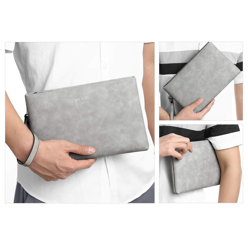 Whatna Leather Clutch Bag B5 6 Card Slots Coin Purse Business Casual Formal Wedding Ceremony Wedding Reception Bag for Men Blue Gray Black 9972 2-way