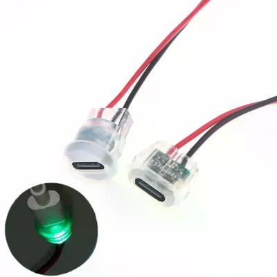 5/10Pcs Waterproof USB-C Power Port Female Connectors Transparent 2Pin USB Type-C With LED Lights Input Type Charging Socket