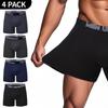 4 Pack Men's Boxer Briefs Mid-Length Solid Color Basic Stretch Cotton Underwear Plus Size