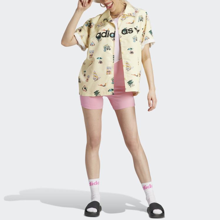Adidas Originals Short Sleeve Graphic Shirt With Cartoon Pattern And Letter Logo Print Women Tops Beige IC3072