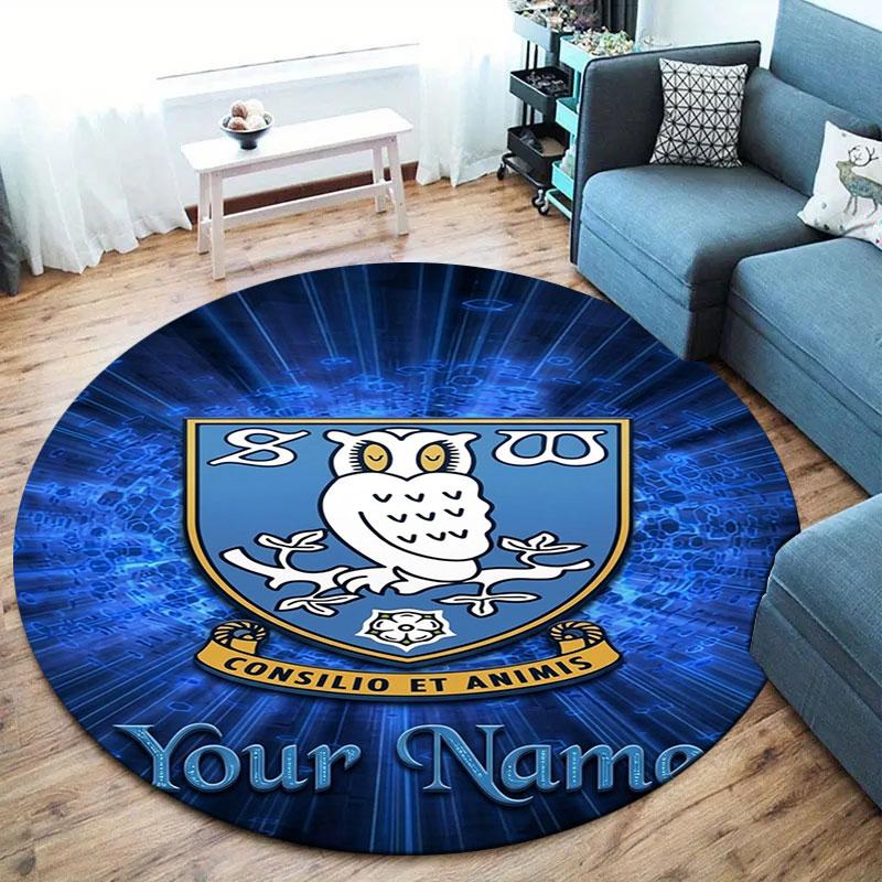 Sheffield Wednesday Football Club Custom Name Round Area Rug,Carpet Rug for Living Room Bedroom Sofa Playroom Decor,Non-slip Floor Mat