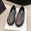 Mode 2025 Luxus Damen Flats Strass Bling Nähen Plateau Slipper Slip-on Nähen Flach Modische Freizeitschuhe Damenschuhe