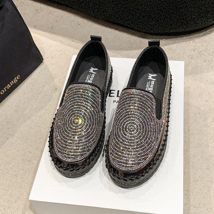 Mode 2025 Luxus Damen Flats Strass Bling Nähen Plateau Slipper Slip-on Nähen Flach Modische Freizeitschuhe Damenschuhe