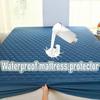 Quilted Waterproof Bed Sheet Solid Color Non-slip Blue Mattress Protector