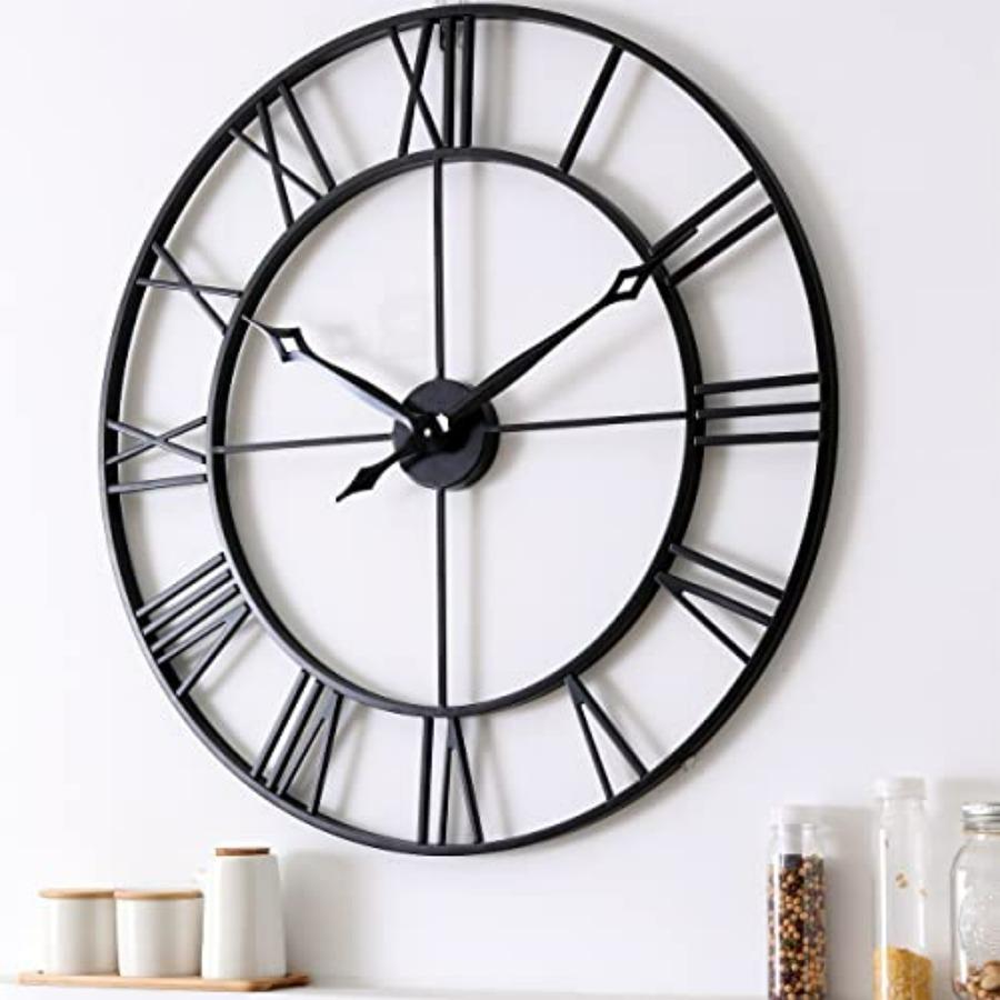 30 Inch Large Wall Clock Modern Oversized Roman Numeral Decorative Black Metal Wall Clock for Living Room Decor House Warming G