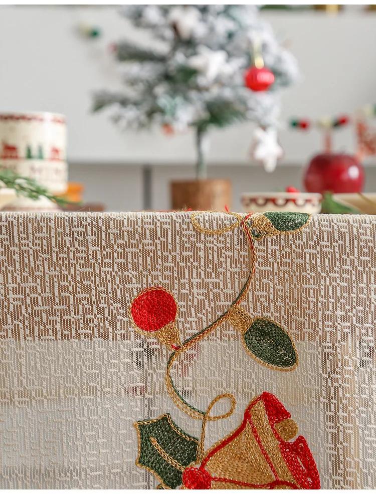 Christmas Beige Lace Tablecloth Beige Red Lucky Bells Washable Table Cover for Party Wedding Picnic Dinner Decor