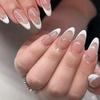 Manicure Długie Migdałowe Sztuczne Paznokcie Serce Motyl Kwiaty Wciskane Paznokcie Francuskie Odpinane Końcówki Paznokci Kobiety