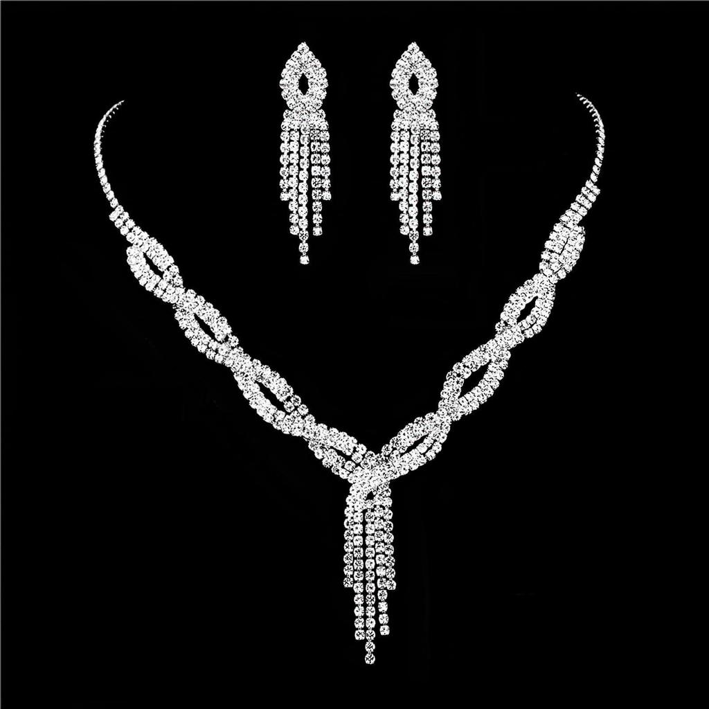 Elegant European & American Alloy Necklace Set - Versatile Bridal & Evening Jewelry