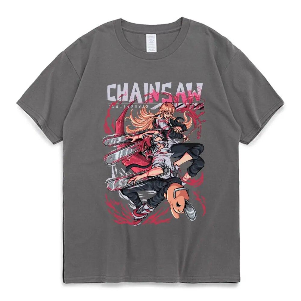 Japanische Anime Kettensäge Unisex T-Shirt Unisexga Makima Power Denji Pochita Grafikdruck T-Shirts Unisex Damen Baumwolle Casual T-Shirts