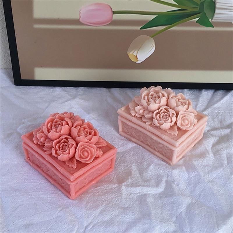 Schmuckaufbewahrungsbox Silikonformen Pfingstrosen-Schmuckbox Harzformen Ringbehälter Gießform für DIY-Kunstdekoration