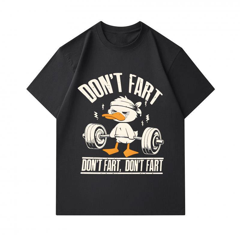Men's 100% Cotton Crew Neck Short Sleeve T-Shirt, Funny Weightlifting Duck Don't Fart Graphic Casual Workout Humor Tee for Gym Sports Daily Wear