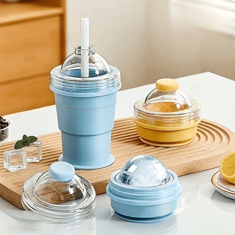 Portable Foldable Ice Hockey Cup, 2-in-1 Silicone Ice Cube Maker, Multifunctional Freezer Tray for Summer Drinks